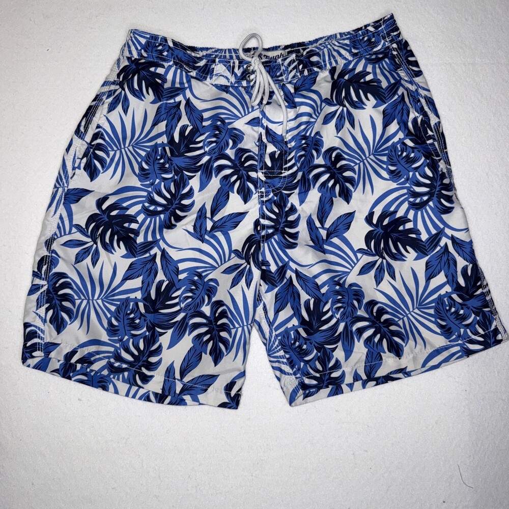 Mens Trunks Surf & Swim Co. Drawstring Sz Large Tropical Blue & White Swim Short